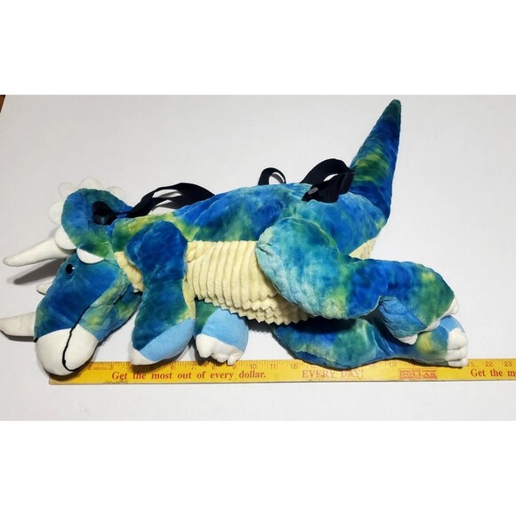 Adventure Planet  21"Triceratops Dinosaur Backpack Tie Dye Blue Stuffed Animal - Picture 11 of 12